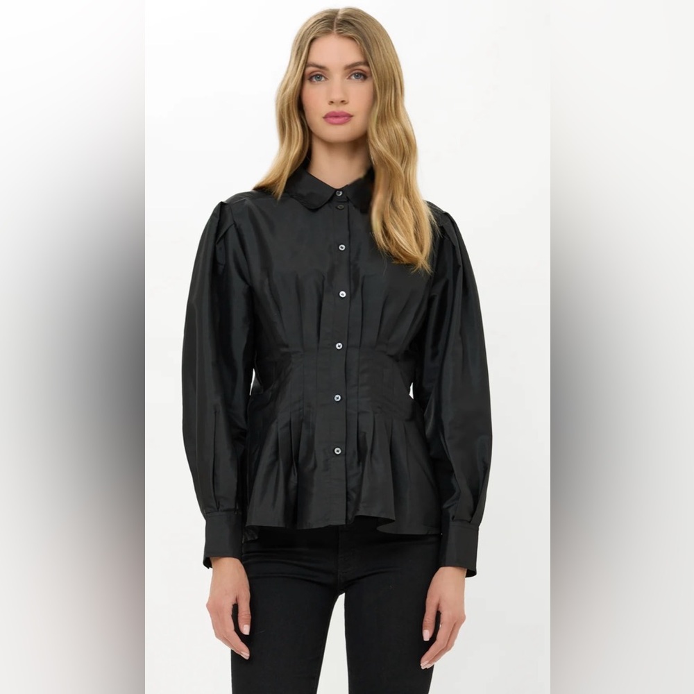 Oliphant Elizabeth Top Hepburn Midnight Black Long Sleeve Blouse SMALL NWT NEW
